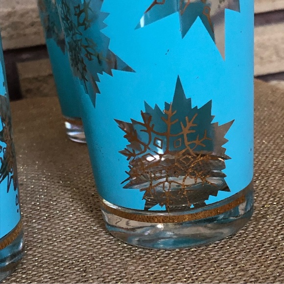 60's Aqua/Gold Starburst Glasses - 8 - Tumblers - Highballs - Barware -Glassware - Picture 9 of 14